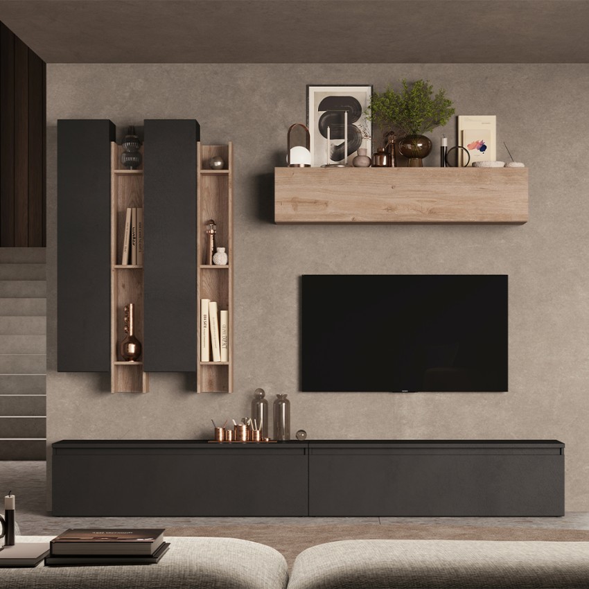 Moderne houten tv-meubel met boekenkast Infinity 04 Aanbieding Moderne houten tv-meubel met boekenkast Infinity 04 Aanbieding