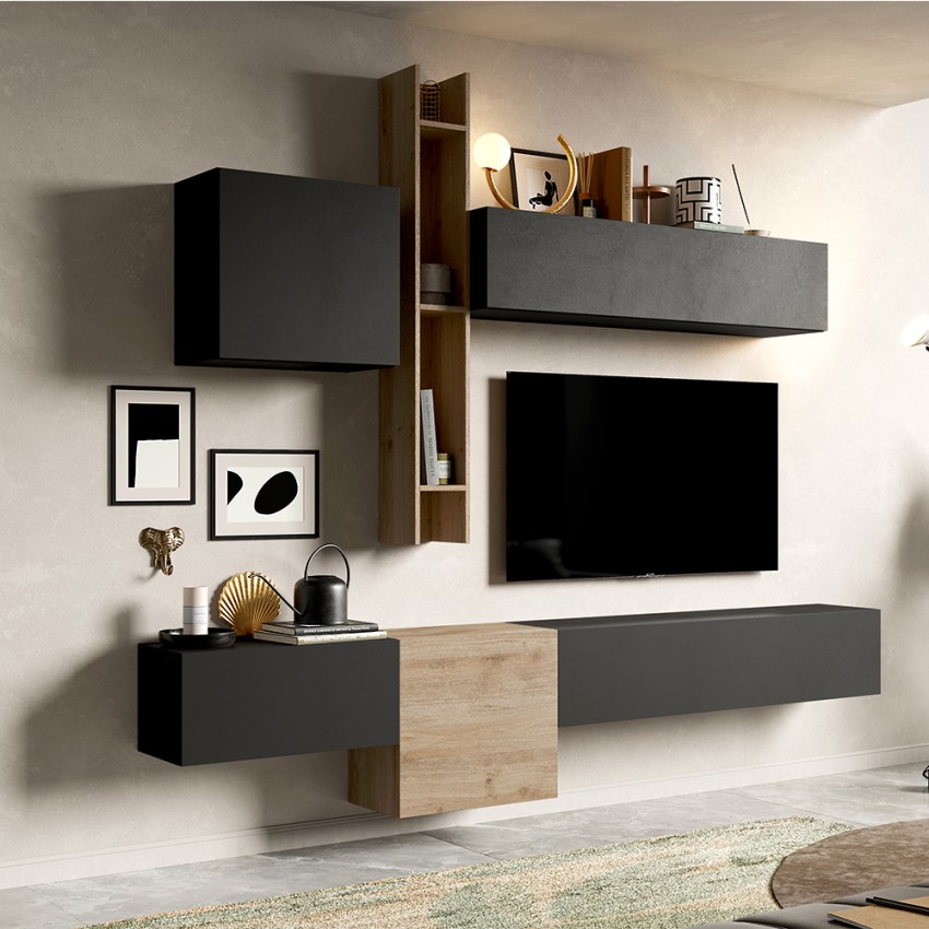 Zwevende wandmeubel modern design grijs hout Infinity 12A Aanbieding Zwevende wandmeubel modern design grijs hout Infinity 12A Aanbieding
