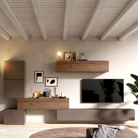 Ensemble mural de salon en bois moderne avec meubles suspendus Infinity 14 Promotion