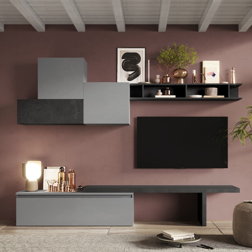 Moderne wandmeubelset grijs zwart zwevende kasten plank Infinity 15 Aanbieding Moderne wandmeubelset grijs zwart zwevende kasten plank Infinity 15 Aanbieding