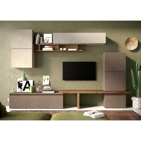 Ensemble mural contemporain pour TV bois blanc gris Infinity 19 Promotion