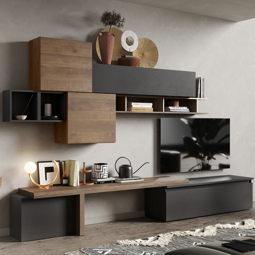 Moderne zwevende tv-meubelwand met plank voor de woonkamer Infinity 28 Aanbieding Moderne zwevende tv-meubelwand met plank voor de woonkamer Infinity 28 Aanbieding