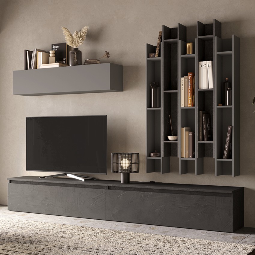 Mur avec étagère moderne gris et meuble TV noir Infinity 30 Promotion Mur avec étagère moderne gris et meuble TV noir Infinity 30 Promotion