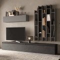 Mur avec étagère moderne gris et meuble TV noir Infinity 30 Promotion