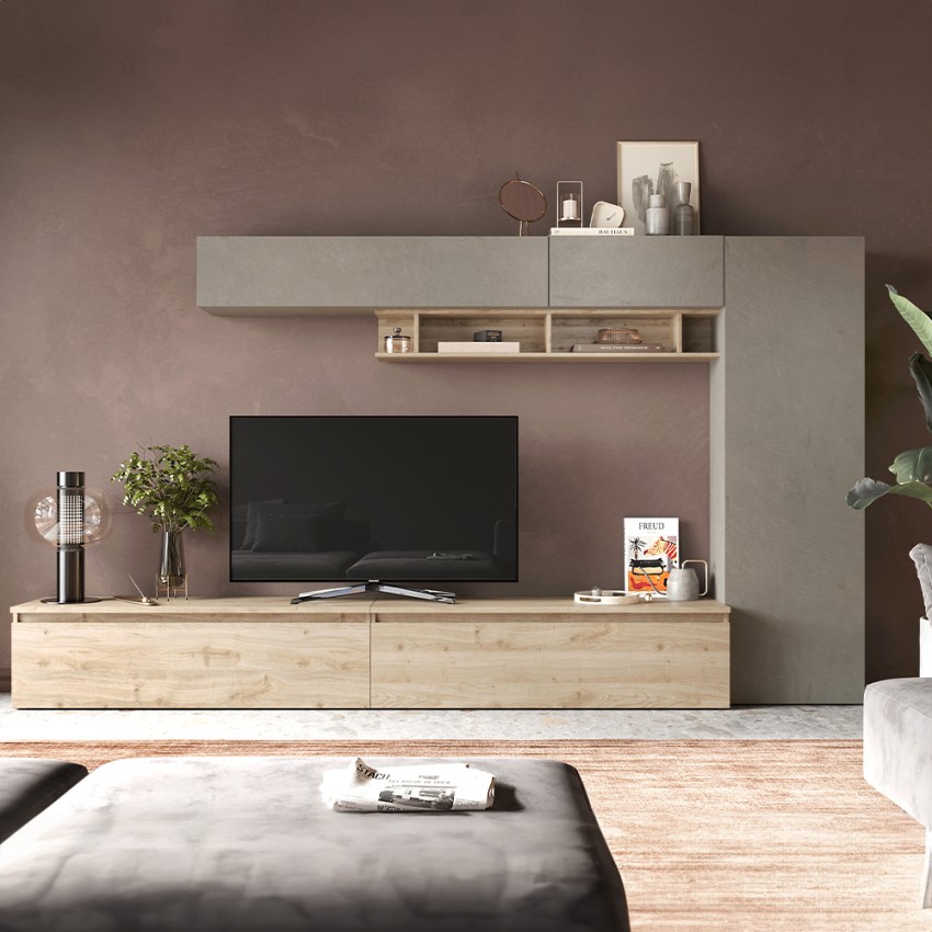 Moderne wandmeubel tv-meubel plank grijs hout Infinity 31 Aanbieding Moderne wandmeubel tv-meubel plank grijs hout Infinity 31 Aanbieding