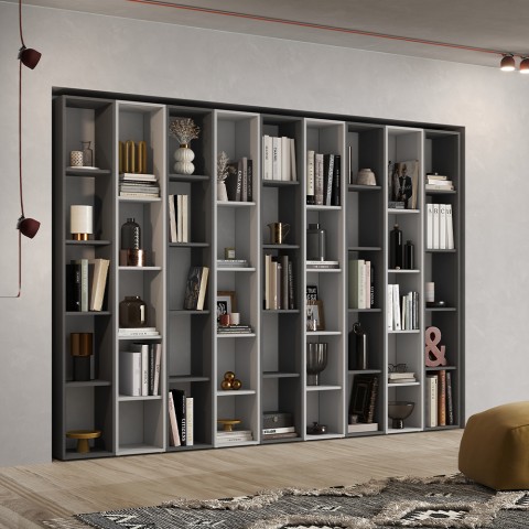 Bibliothèque murale design salon moderne blanc et noir Infinity 35 Promotion