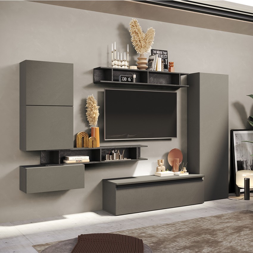 Mur TV design moderne avec étagères et meubles suspendus Infinity 38 Vente Mur TV design moderne avec étagères et meubles suspendus Infinity 38 Vente