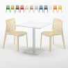 Vierkante salontafel wit 60x60 cm en 2 gekleurde stoelen Gruvyer Meringue Afmetingen
