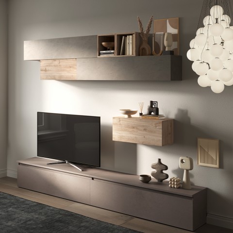 Ensemble mural contemporain pour télé, meubles suspendus en bois Infinity 42 Promotion