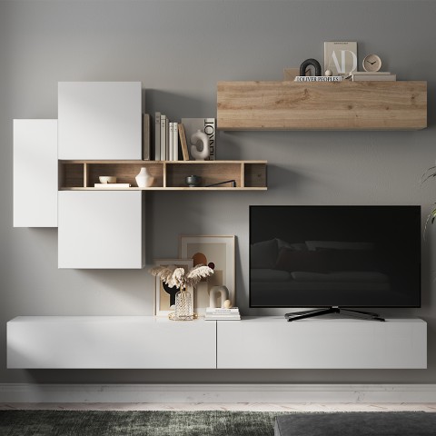 Meuble TV suspendu moderne avec étagère en bois Infinity 44 Promotion