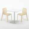 Table carrée 70x70 blanche avec 2 chaises colorées Gruvyer Meringue 