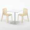 Vierkante salontafel wit 60x60 cm en 2 gekleurde stoelen Gruvyer Meringue 