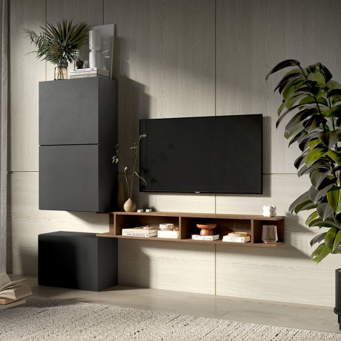 Ensemble mural design moderne meuble TV suspendu en bois Infinity 51 Promotion