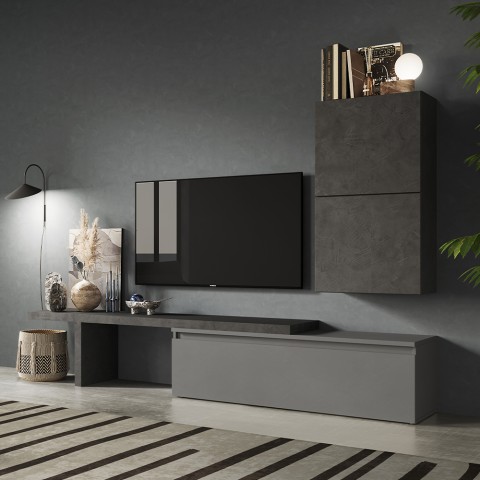 Ensemble mural salon TV moderne gris avec meubles suspendus Infinity 52 Promotion