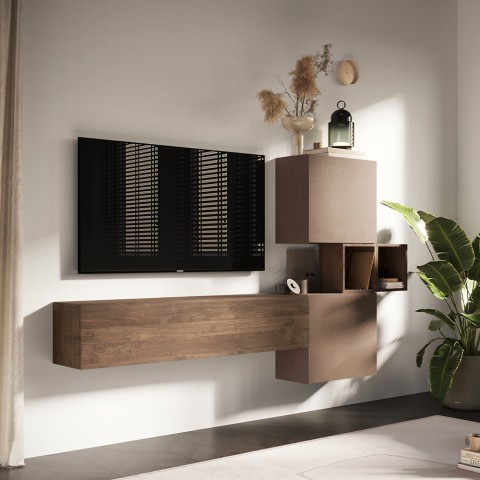 Ensemble mural suspendu moderne pour salon en bois Infinity 53 Promotion