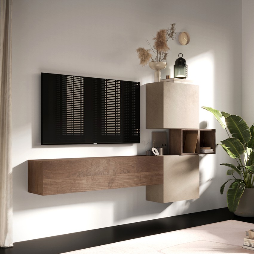 Ensemble mural suspendu moderne pour salon en bois Infinity 53 Vente
