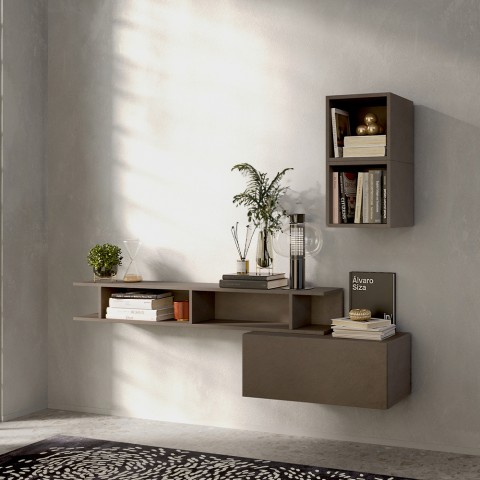 Meuble d'entrée moderne suspendu gain de place en bois gris Infinity 61 Promotion