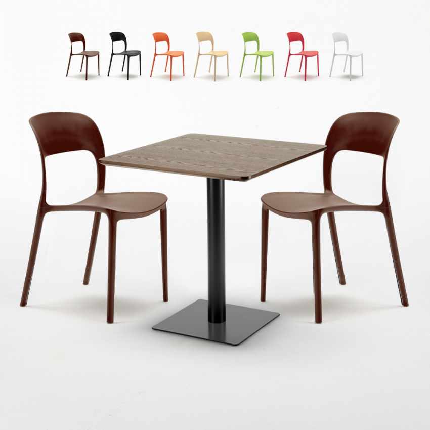 Restaurant Melon Vierkante Tafel 70x70 cm Effect met 2 gekleurde stoelen