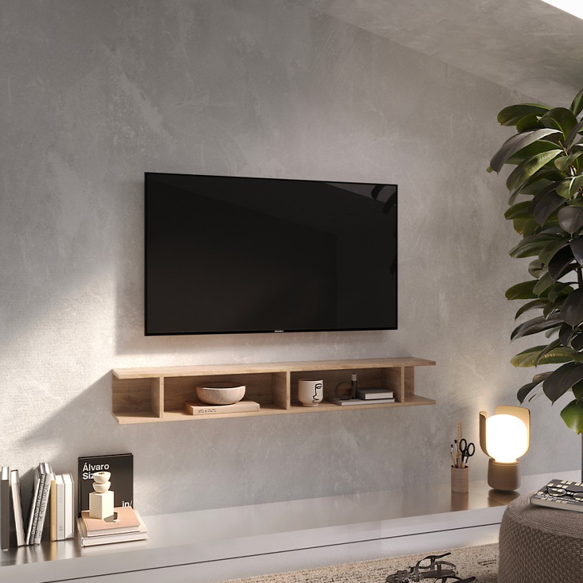 Moderne houten wandplank Infinity 50 voor hal, tv-meubel Aanbieding Moderne houten wandplank Infinity 50 voor hal, tv-meubel Aanbieding