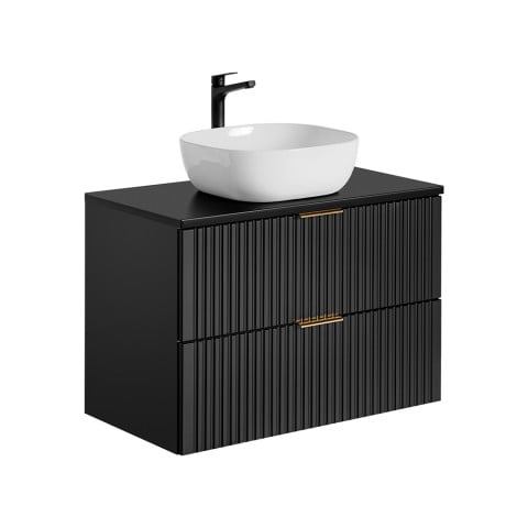 Zwevende badkamermeubel 80x46cm zwart lades opzetwastafel Adel Black Aanbieding