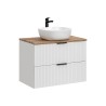 Hangend wit en houten badkamermeubel met wastafel en lades Adel Bianco Aanbieding