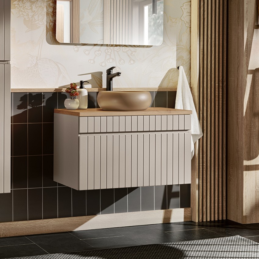 Meuble de salle de bain suspendu 100x46 lavabo à poser beige Coast 100 Promotion Meuble de salle de bain suspendu 100x46 lavabo à poser beige Coast 100 Promotion