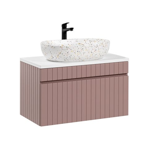 Mobile badkamer zwevend 80x46 wastafel opzet roze en wit Lili 80 Aanbieding