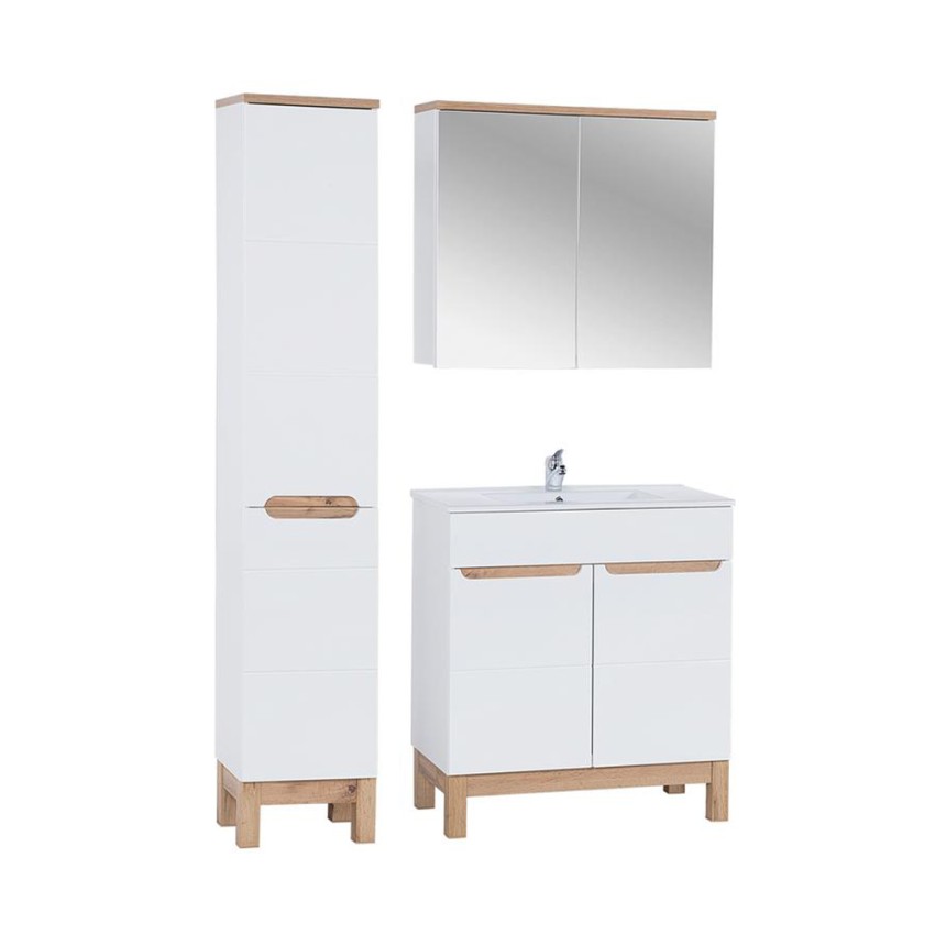Meuble de salle de bain avec lavabo miroir armoire blanc et bois Bali Promotion Meuble de salle de bain avec lavabo miroir armoire blanc et bois Bali Promotion
