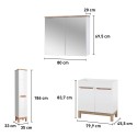 Meuble de salle de bain avec lavabo miroir armoire blanc et bois Bali Dimensions