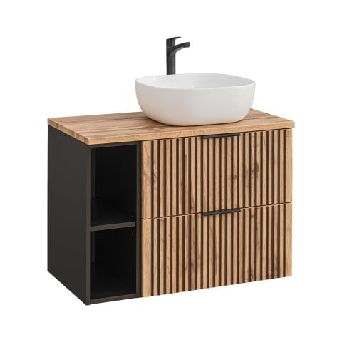 Meuble de salle de bain suspendu en bois avec lavabo en céramique Xilo Promotion