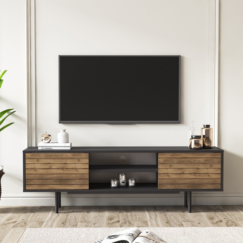 Meuble TV design moderne noir portes en bois 160x35x52cm Colosseo Promotion Meuble TV design moderne noir portes en bois 160x35x52cm Colosseo Promotion