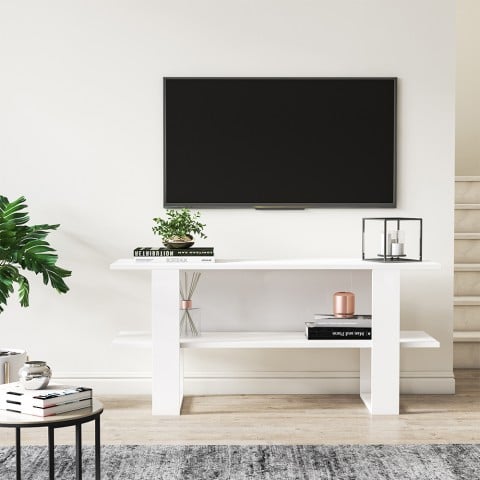 TV Mobile blanc moderne console d'entrée 120x35x55cm Cornelia Promotion