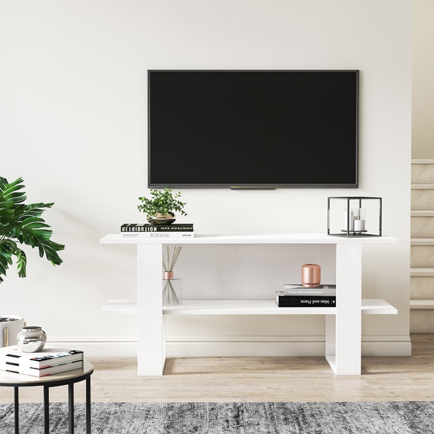 Meuble TV blanc moderne console d'entrée 120x35x55cm Cornelia Promotion