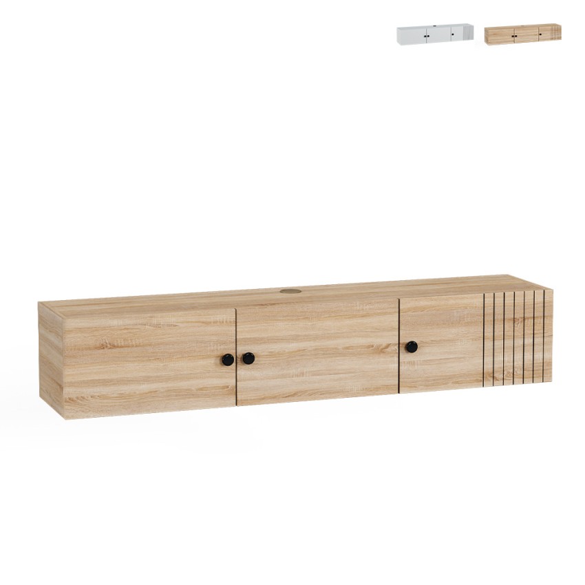 Hangend wit of houten tv-meubel in modern design 150x32x28 cm Leo Aanbieding Hangend wit of houten tv-meubel in modern design 150x32x28 cm Leo Aanbieding