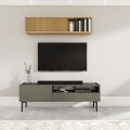 Meuble TV salon minimaliste moderne noir 2 portes 153x35x50cm Leroy Promotion