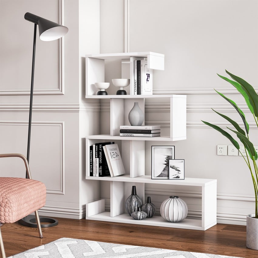 Glanzend witte moderne design wandboekenkast met 5 planken Longway Aanbieding Glanzend witte moderne design wandboekenkast met 5 planken Longway Aanbieding