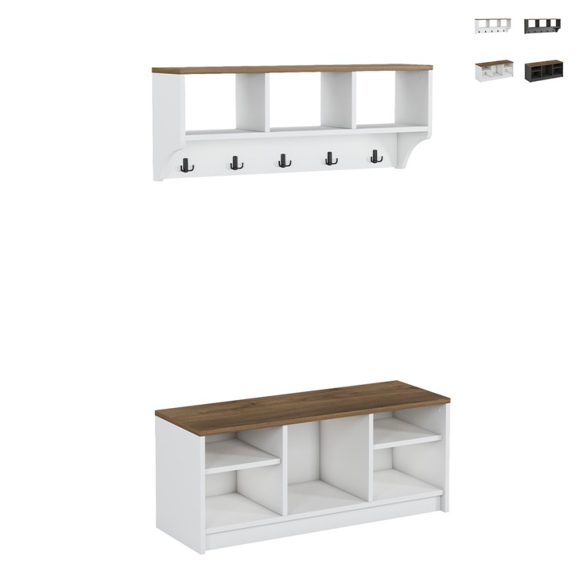 Set met schoenenrek en wandkapstok van hout Parson Aanbieding
