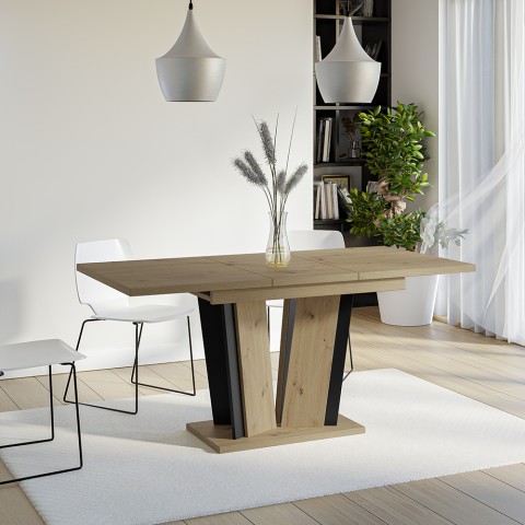 Table en bois extensible cuisine 120-160x80cm chêne noir Doha 2 Promotion