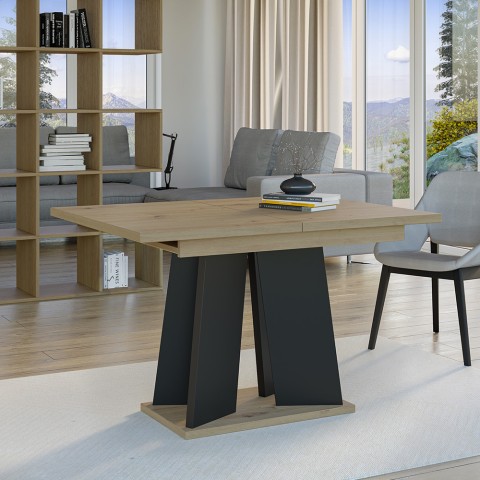 Table de cuisine moderne extensible 120-160x90 en bois chêne noir Mufo Promotion