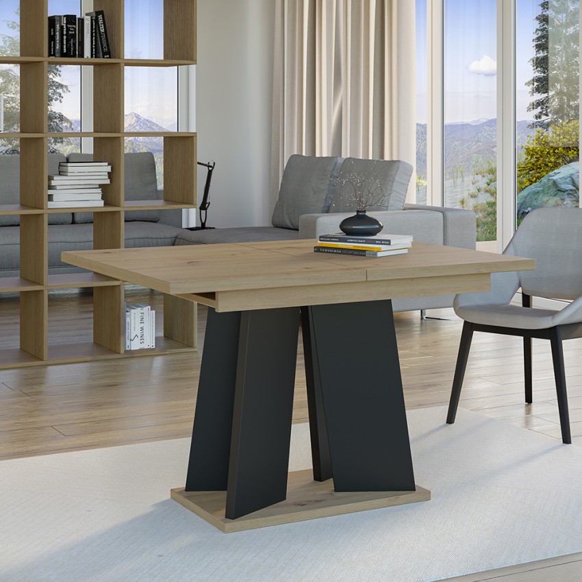 Moderne uitschuifbare eettafel 120-160x90 cm in zwart en eikenhout Mufo Aanbieding Moderne uitschuifbare eettafel 120-160x90 cm in zwart en eikenhout Mufo Aanbieding