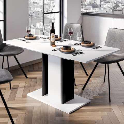 Uitschuifbare ruimtebesparende tafel wit zwart 100-140x60cm Wood Mini White Aanbieding
