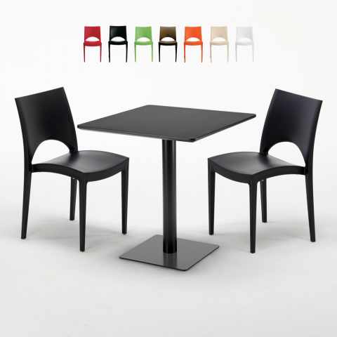 Table carrée noire 70x70 avec 2 chaises colorées Paris Kiwi Promotion