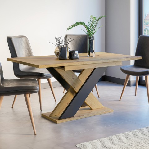 Table à manger moderne extensible 120-160x90cm en bois chêne noir Xao Promotion