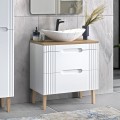 Meuble de salle de bain bois blanc lavabo sur pied effet marbre Fiji Promotion