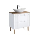 Meuble de salle de bain bois blanc lavabo sur pied effet marbre Fiji Vente