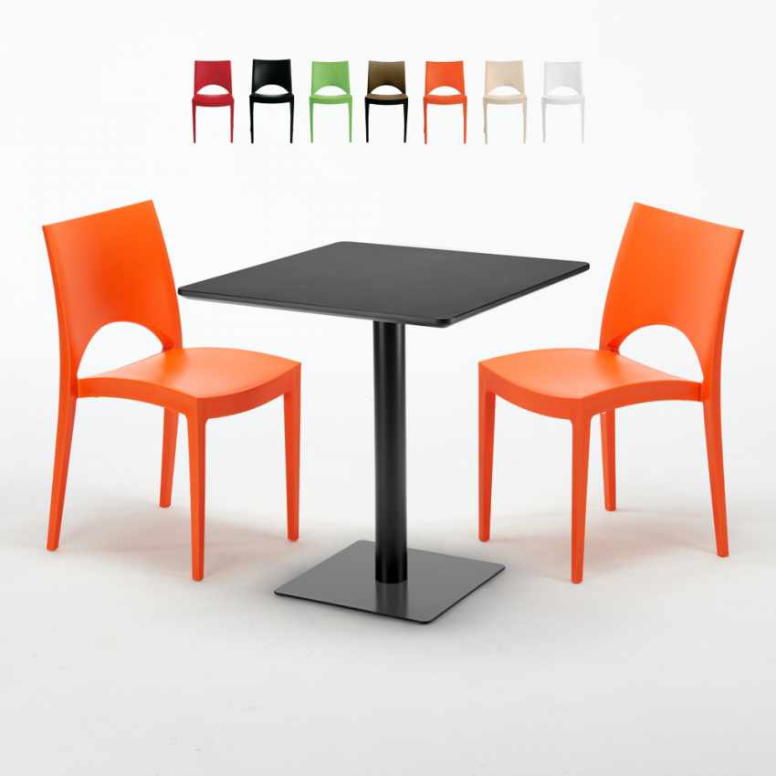 Table carrée noire 70x70 avec 2 chaises colorées Paris Kiwi Réductions