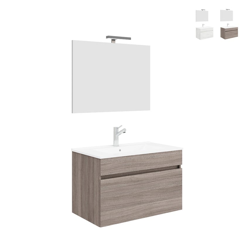 Hangend badkamermeubel 80 cm met wastafel, spiegel en LED-lamp Bogota 80 Aanbieding