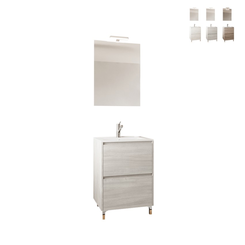 Meuble salle de bain peu encombrant lavabo 60cm miroir LED Lisbonne 60 Promotion Meuble salle de bain peu encombrant lavabo 60cm miroir LED Lisbonne 60 Promotion