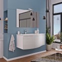 Wit hangend badkamermeubel 100 cm met 3 deuren, wastafel, spiegel en lamp Golf 100 Aanbieding