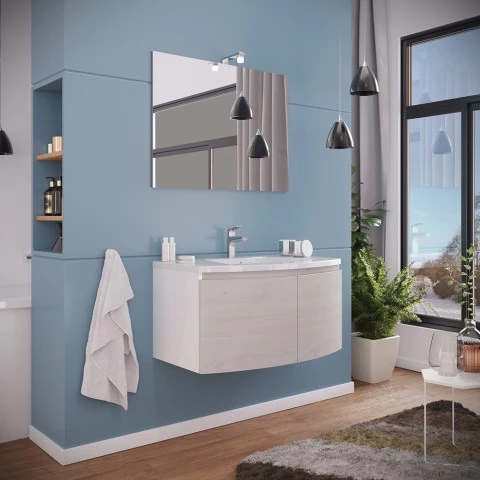 Mobiele badkamer 80 cm wit hoogglans opgeschort wastafel 2 deuren hout Giulia 80 Aanbieding